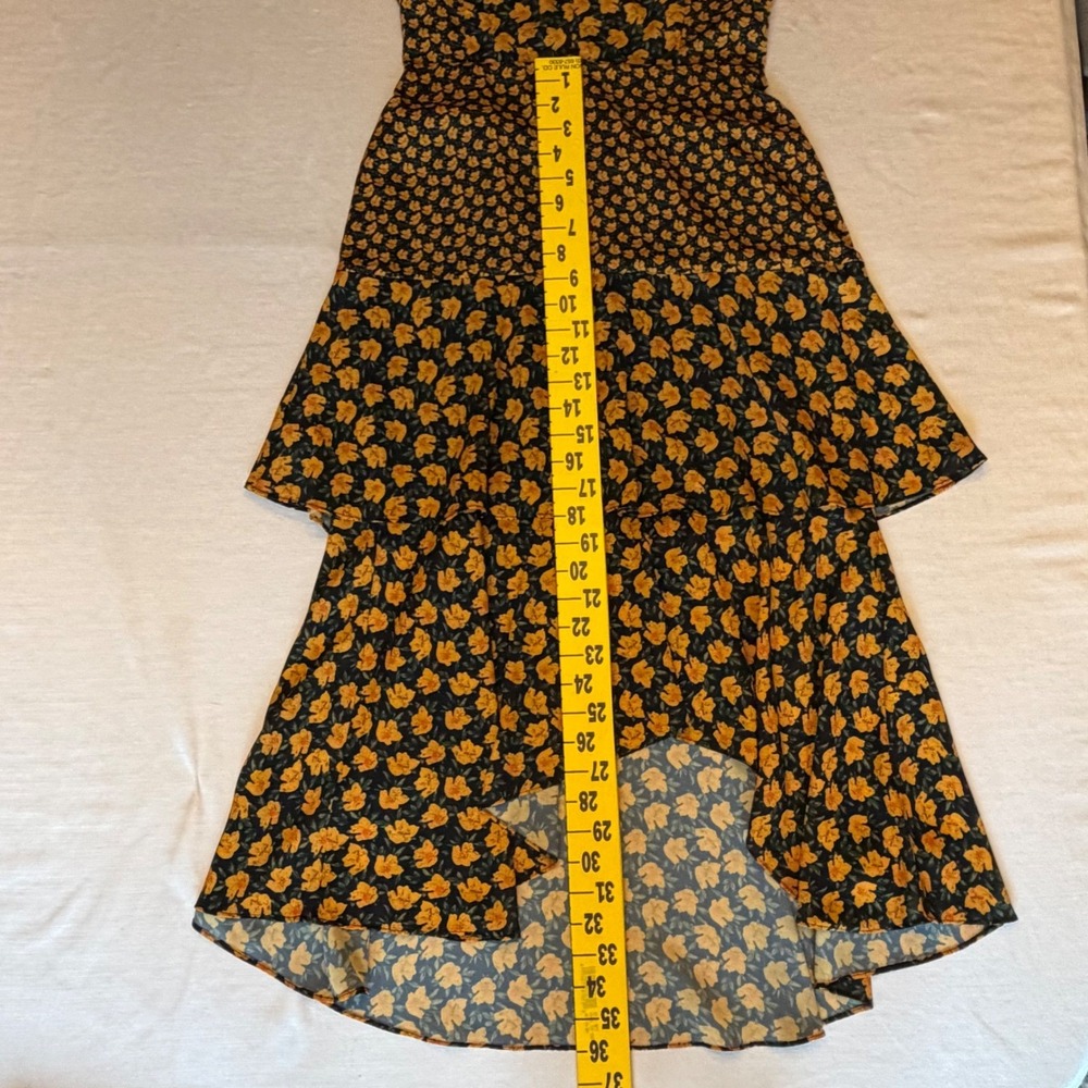 Sam Edelman Tiered Midi Dress Women 8 Black Yellow Floral Ruffle High-Low - Picture 16 of 16